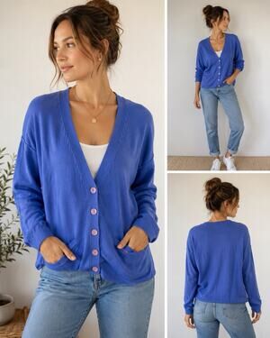 Vintage Mark Shale Blue Cardigan Sweater Coastal Grandmother M Cottagecore